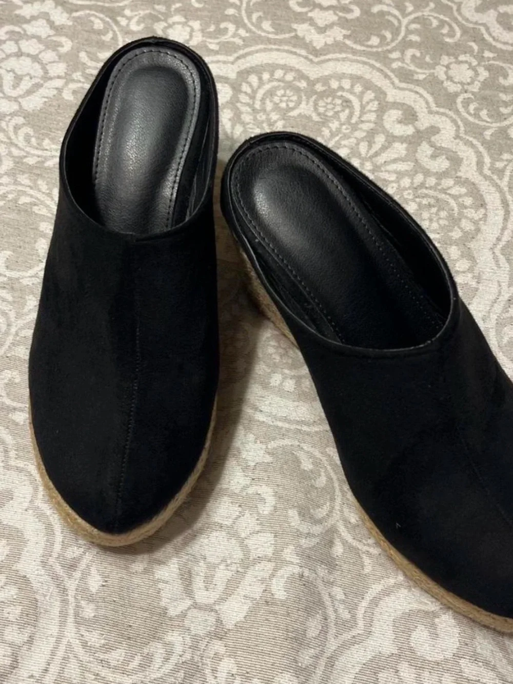 Black Espadrille Wedge Mules - Women's Slip-On Platform Shoe